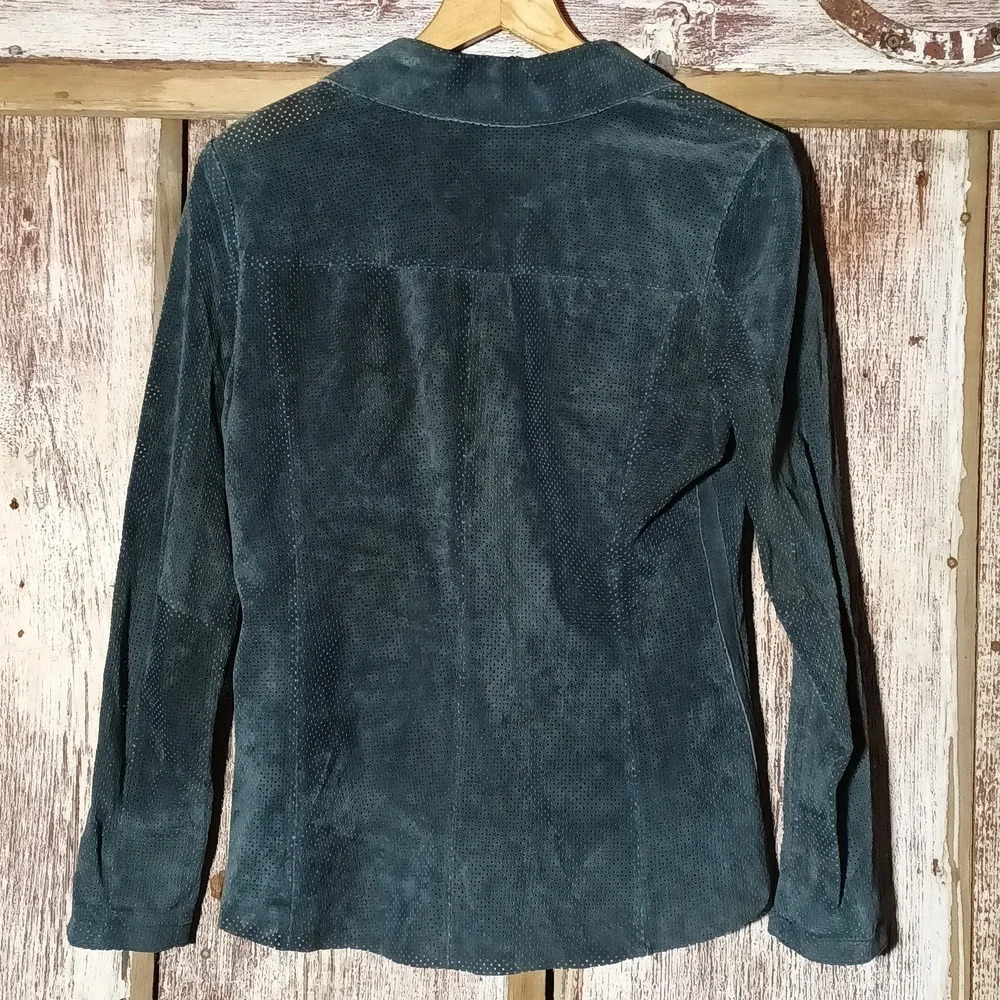 Ecru suede perforated fitted snap bluish gray soft pliable western street wear s - Picture 5 of 16